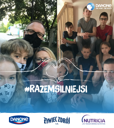 Grafika obrazująca DANONE firmę przyjazną rodzinie